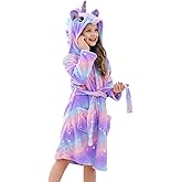 Doctor Unicorn Girls Fleece Hooded Robe Toddler Warm Fuzzy Bathrobe