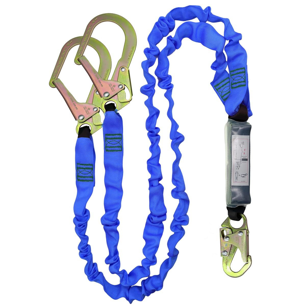 Photo 1 of 6FT Double Leg Internal Shock Absorbing Safety Fall Protection Lanyard with Dual Rebar & Snap Hook |Heavy-Duty Webbing | Roofer, | OSHA & ANSI Rated (AZ369-B-Shock Absorbing-Blue)