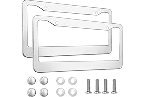 2PCS Chrome License Plate Frame, 2 Holes Silver Stainless Steel License Plate Frames, Universal Car License Plate Holder for Man, Licence Plate Frame and Screws, by Lengnoyp