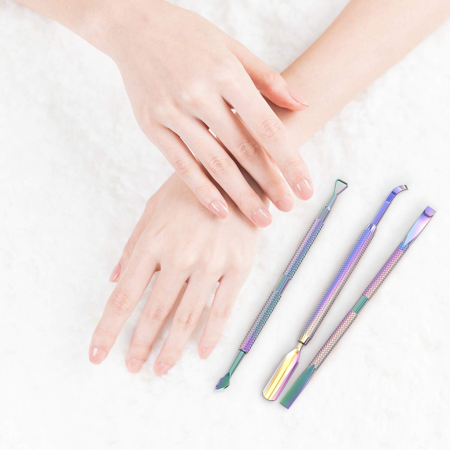 Cuticle Pusher Acetone/Gel/Nail Polish Remover Stainless Steel Professional 3pcs Set Cuticle Scraper Fingernails & Toenails Clean Manicure Tools Cuticle Care for Women&Girl,opove CP-3 (Rainbow Color): Beauty