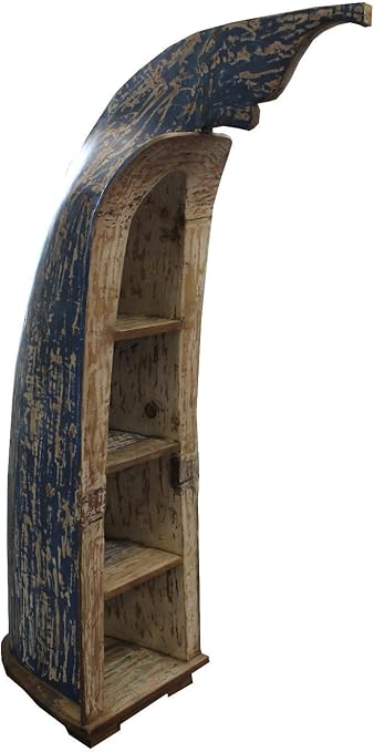 UNIKAT TEAK REGAL BOOT 210x60cm Vintage Lack blau weiß Regal
