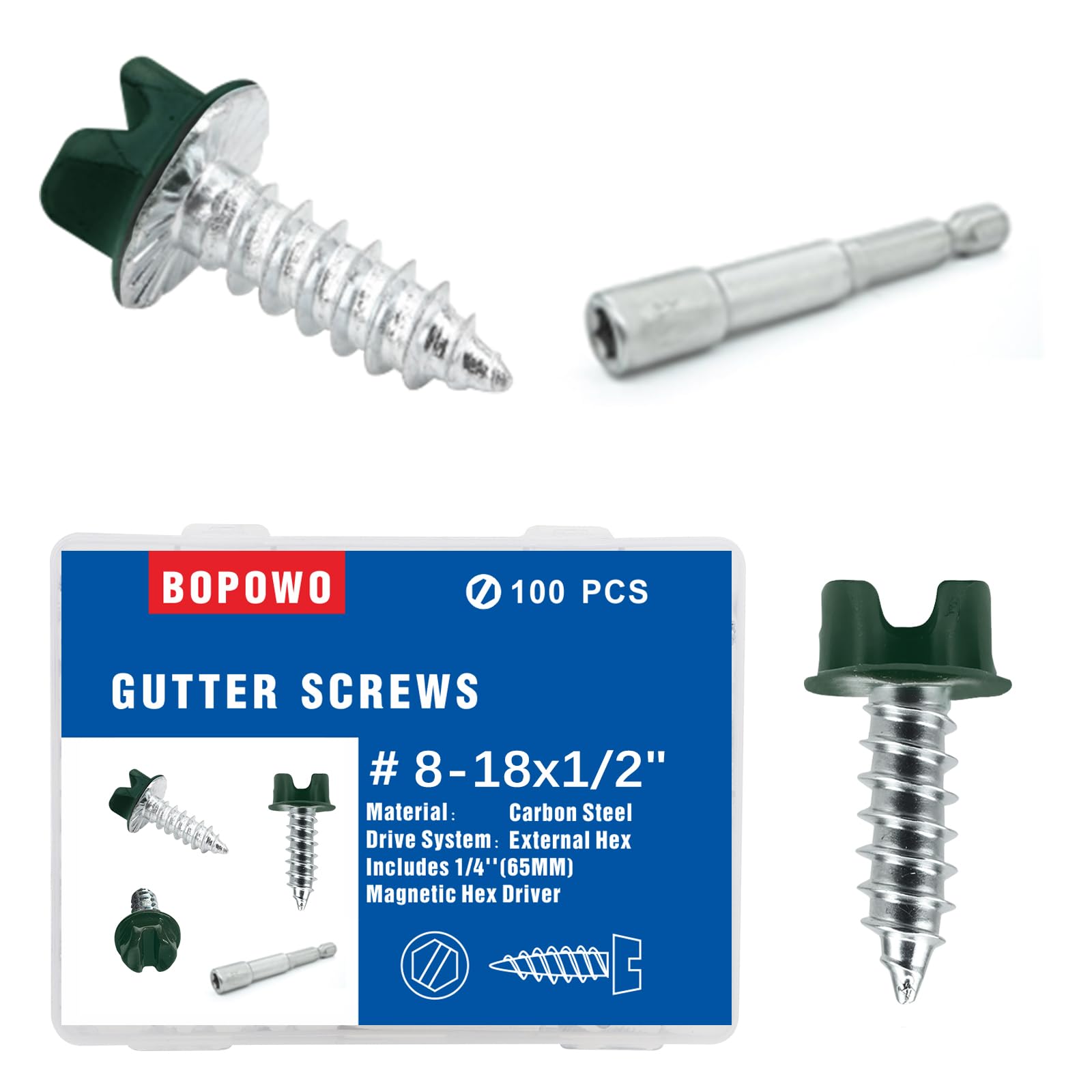 BOPOWO 100 Pcs #8-18x1/2 Self-Tapping Gutter Screws