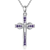 HKPATOP Infinity Cross Necklace Cross Birthstone Necklace Christian Religious Jewelry Birthday Gifts for Women Wife Mom