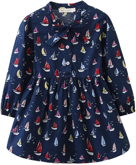 Amazon Elfin Park ワンピース 子供服 ロングドレス 長袖 かわいい柄 ブラウス 蝶結び 春秋 ガールズ 女の子 無地 プリンセス カジュアル コスチューム おしゃれ ワンピース チュニック 通販