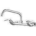 BWE Kitchen Faucets Wall Mount 8 Inch Center Commercial Utility Sink Faucets Dual Handle with 8" Swivel Spout, Kitchen Laundry Faucet Restaurant Brass Construction, Chrome