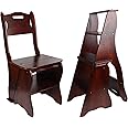 Wooden Folding Library Ladder Chair,2 in 1 Lightweight Portable Multifunctional Step Stool, 4-Step Stool Dual Purpose Stepladders, Display Stand and Flower Stand for Home(Dark Walnut)