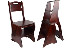 SHGAO Wooden Folding Library Ladder Chair,2 in 1 Lightweight Portable Multifunctional Step Stool, 4-Step Stool Dual Purpose Stepladders, Display Stand and Flower Stand for Home(Dark Walnut)