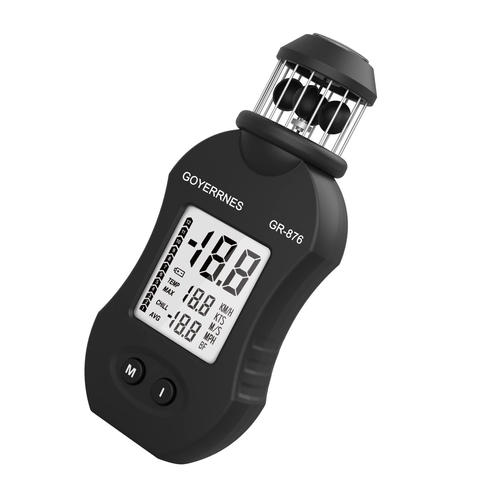 Digital Anemometer GR-876 Handheld Wind Speed Meter 0.7~42m/s Pocket Anemometer Air Speed Meter with Compass for Measuring Wind Speed Support tripod screw, data retention, backlight