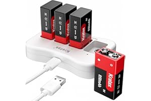 9v Rechargeable Batteries Kratax 4Pack 850mAh High Capacity 9volt 6F22 Lithium-ion Batteries with Fast Charger, 1000 cycles L