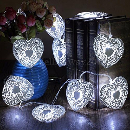 TRAVEPPY 10LED Heart Shaped Xmas Christmas String Light Festival Halloween Party Wedding Decor Indoor Outdoor Warm White Fairy Light Metal