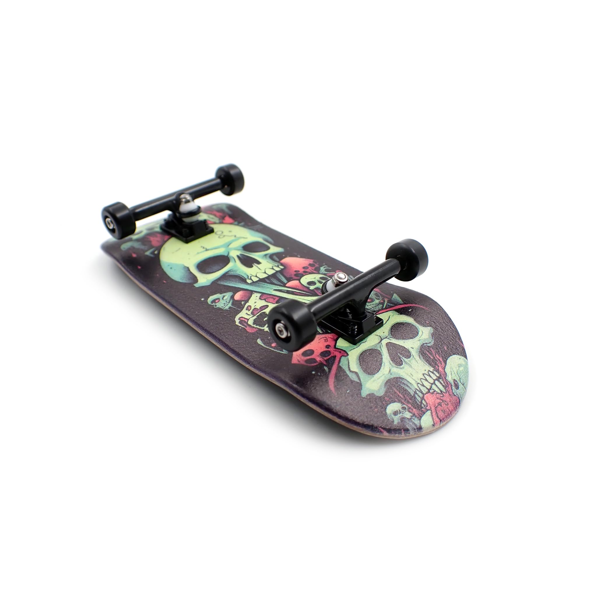 SPITBOARDS 36x96 mm Wood Fingerboard, Pre-Assembled, 5-Layer Wood, Pro Trucks with Lock Nuts, CNC Bearings, Real Wear Graphics, Lasered Foam Grip Tape, Slimey Skulls