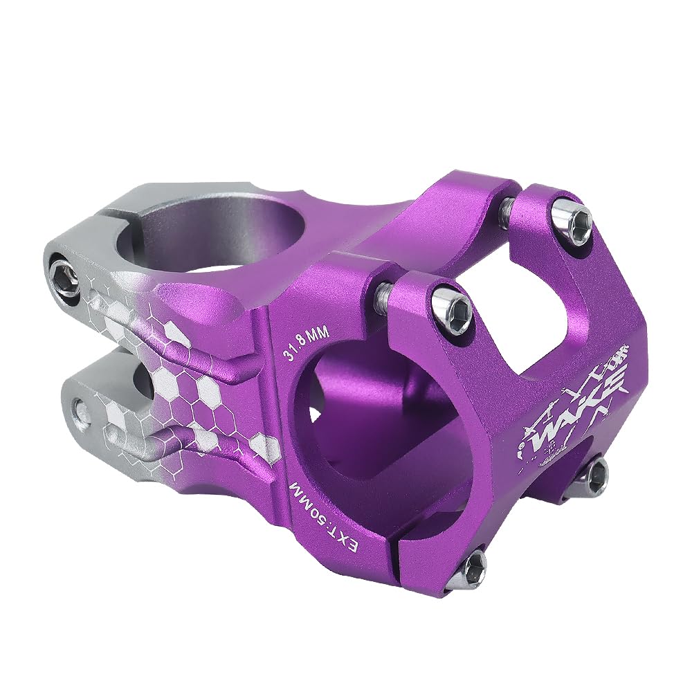 31.8 Bike Stem 50mm, MTB Stem Mountain Bike Stem Short Handlebar Stem Aluminum Alloy, for Road Bike, MTB, BMX, Cycling Fixie Gear (Purple Titanium)