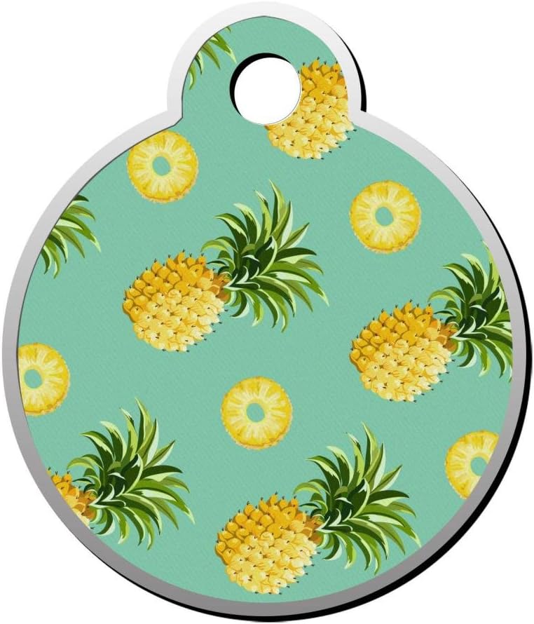 GcTck Funny Double Sided Print Round Pets Cat Dog Collar Tags Pineapple Durable & Long Lasting Pet ID Tag