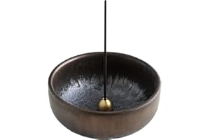 ASAYU JAPAN Asayu Made in Japan Zen Incense Holder for Sticks with Ash Catcher 3.9 inch (100mm) in Black and Gold, Japanese Ceramic Ash Catcher and Brass Incense Burner - Zen Black Gold