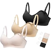 HOFISH Maternity Nursing Bras for Breastfeeding, 3 Pack Pregnancy Deep V Neck Wireless Bra with Extenders & Clips