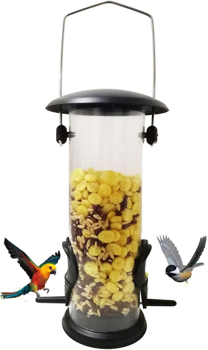 Evealyn Bird Feeder Outdoor/Outside, Hanging, Hummingbird Feeder, Wild Bird Feeder, Balcony, Garden, Forest, Yard, Automatic, Plastic, Transparent Tube Bird Feeder Tray for Birds 1.75lb Capacity