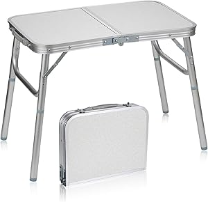 Folding Camping Table Portable - Lightweight Aluminum Foldable Picnic Table, 2 Adjustable Heights, Small Collapsible Dining Table for Indoor Outdoor Camp Beach Party BBQ