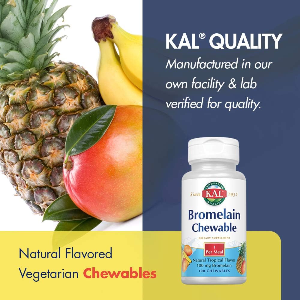 KAL Bromelain Chewable Tablets, Tropical Flavor, 100 mg, 100 Count: Health & Personal Care