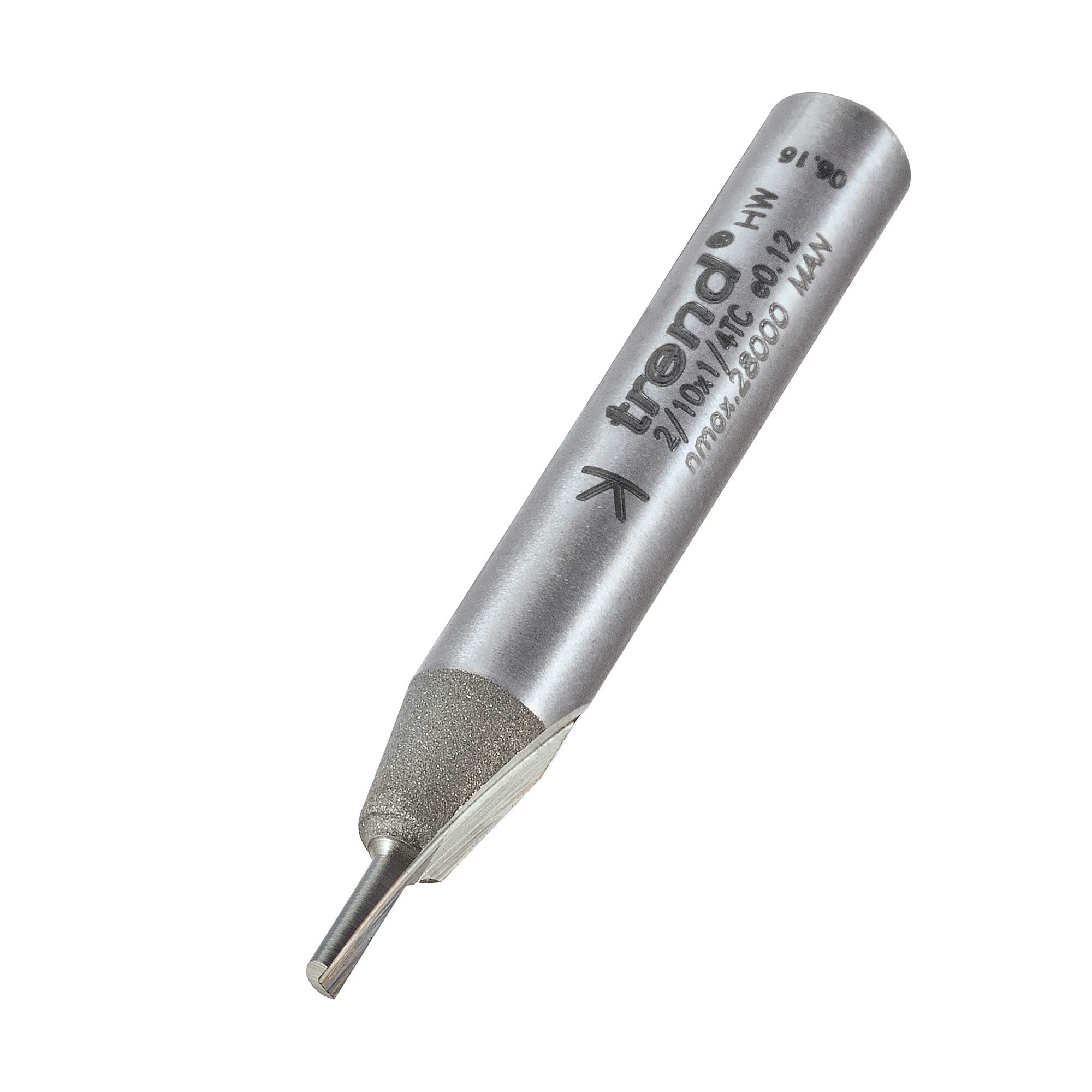 Trend Professional Single Flute Cutter, 1/4 Inch Shank, 2mm Cut Diameter & 5mm Cut Length, Tungsten Carbide Tipped, 2/10X1/4TC