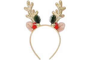 Soochat Christmas Reindeer Headband Glitter Elk Antlers Headbands Holiday Hair Bands for Women girl Costume Accessory