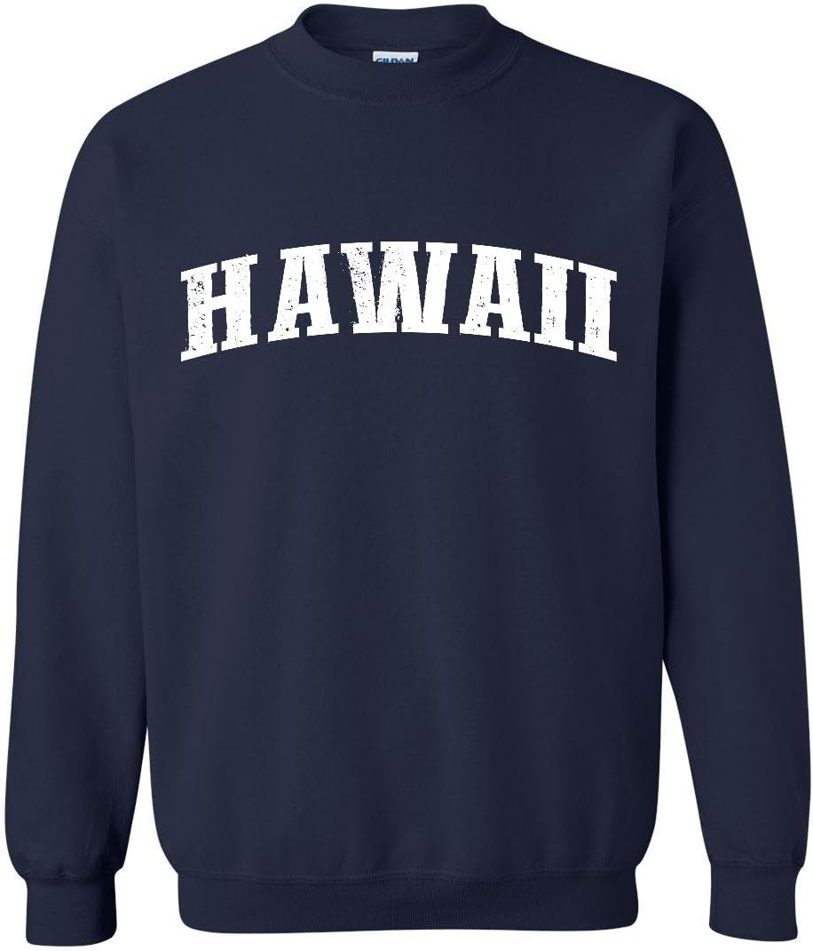 Ugo HI Hawaii Map Honolulu Maui Aloha Flag Home of University of Hawaii UH Unisex Crewneck Sweatshirt