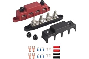 CVILL 12V Power Distribution Block 250A Bus Bar with 4 x 3/8" Studs and 3 x #8 Screw Terminals for Automotive, Car, Boat, and Solar Wiring (250A 3/8")
