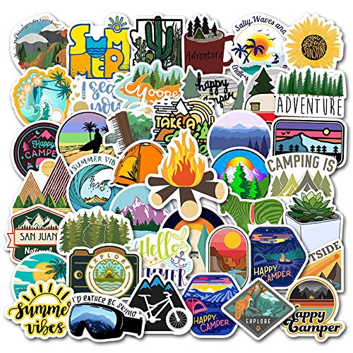 50Pcs Outdoor Camping Stickers for Water Bottles Tumbler Luggage Skateboard Bumper Scrapbook Mug, Sticker Gift for Kids Teens Adults
