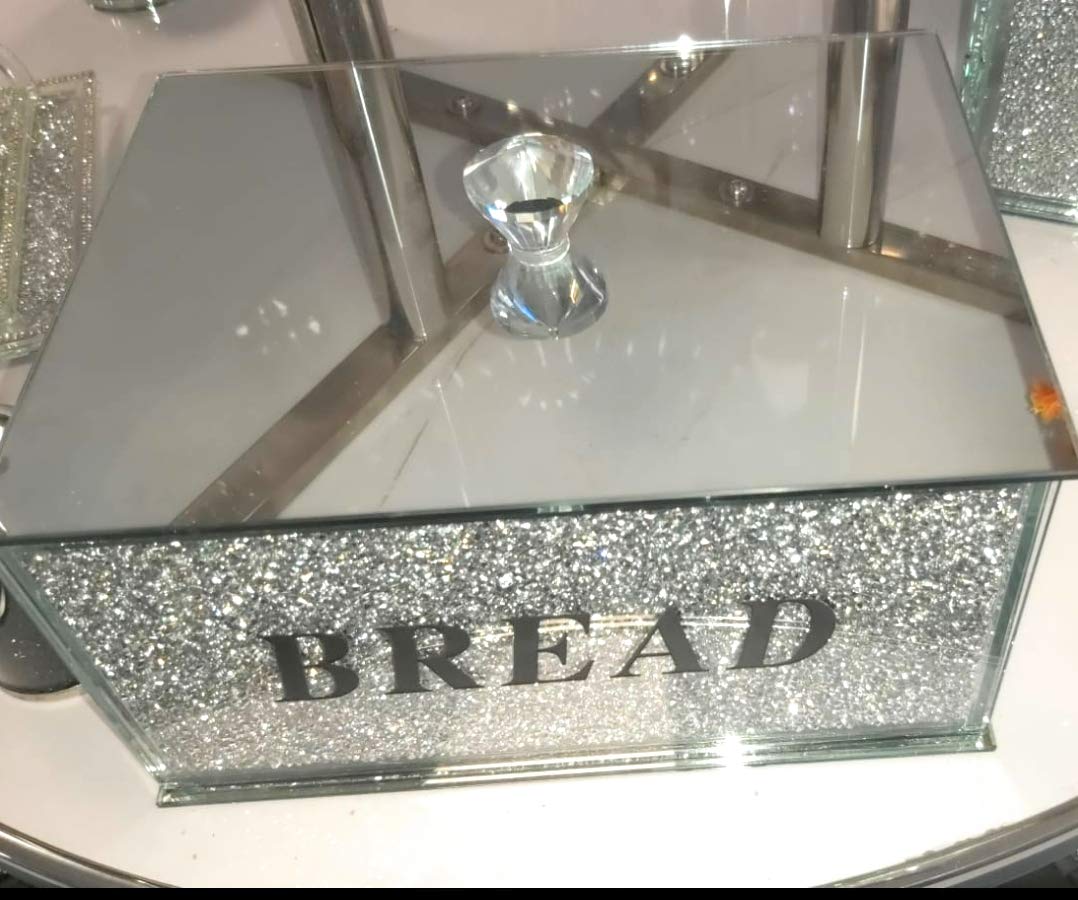 Touch of Vogue® XXL Silver Crushed Diamond Crystal Mirrored Bread Bin Container Kitchen