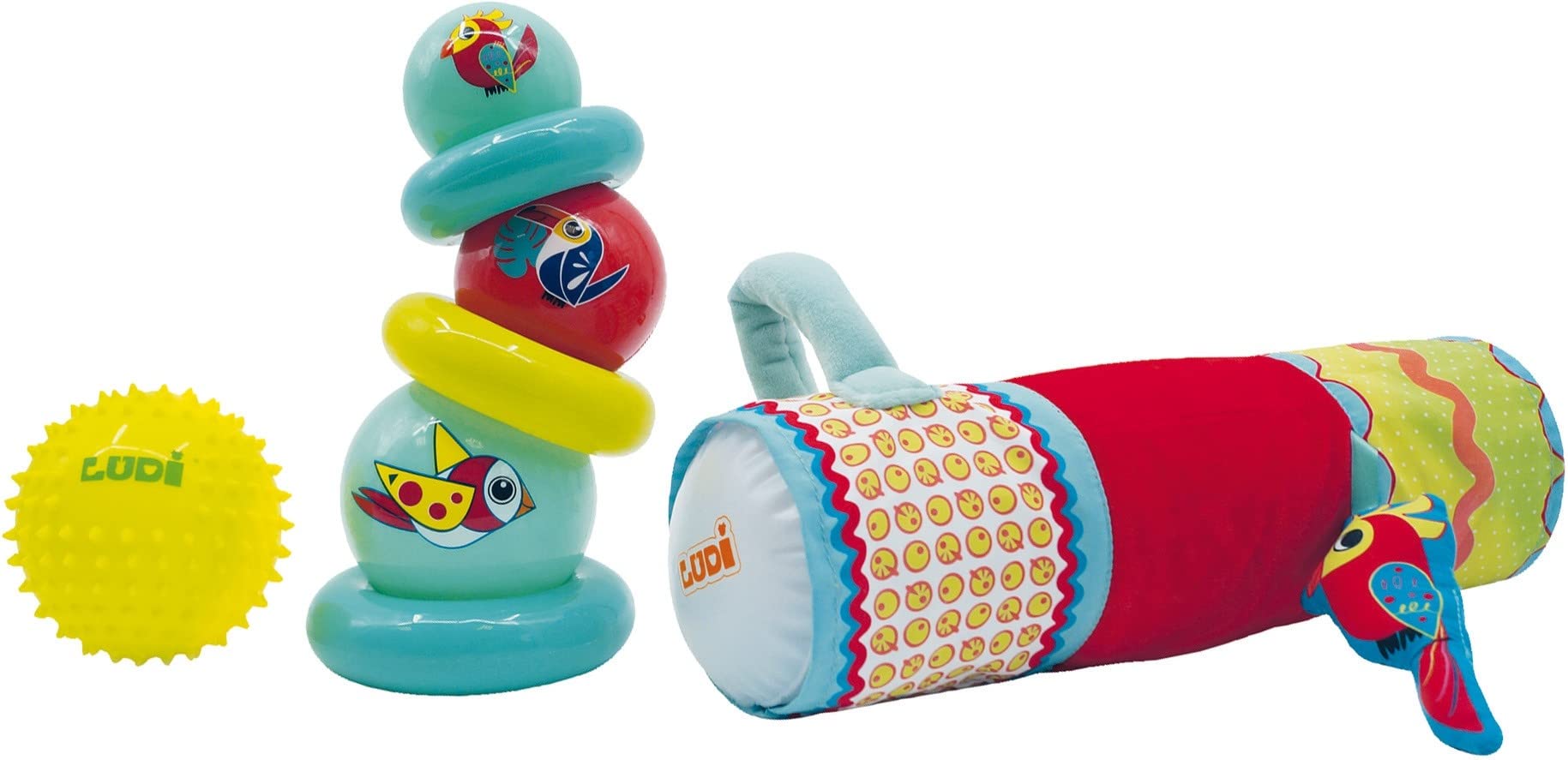 LUDI Sensory Stimulation Set Special Toy Set for Sensory Development | Pyramid + Massage Ball + Inflatable Roller | From 6 Months