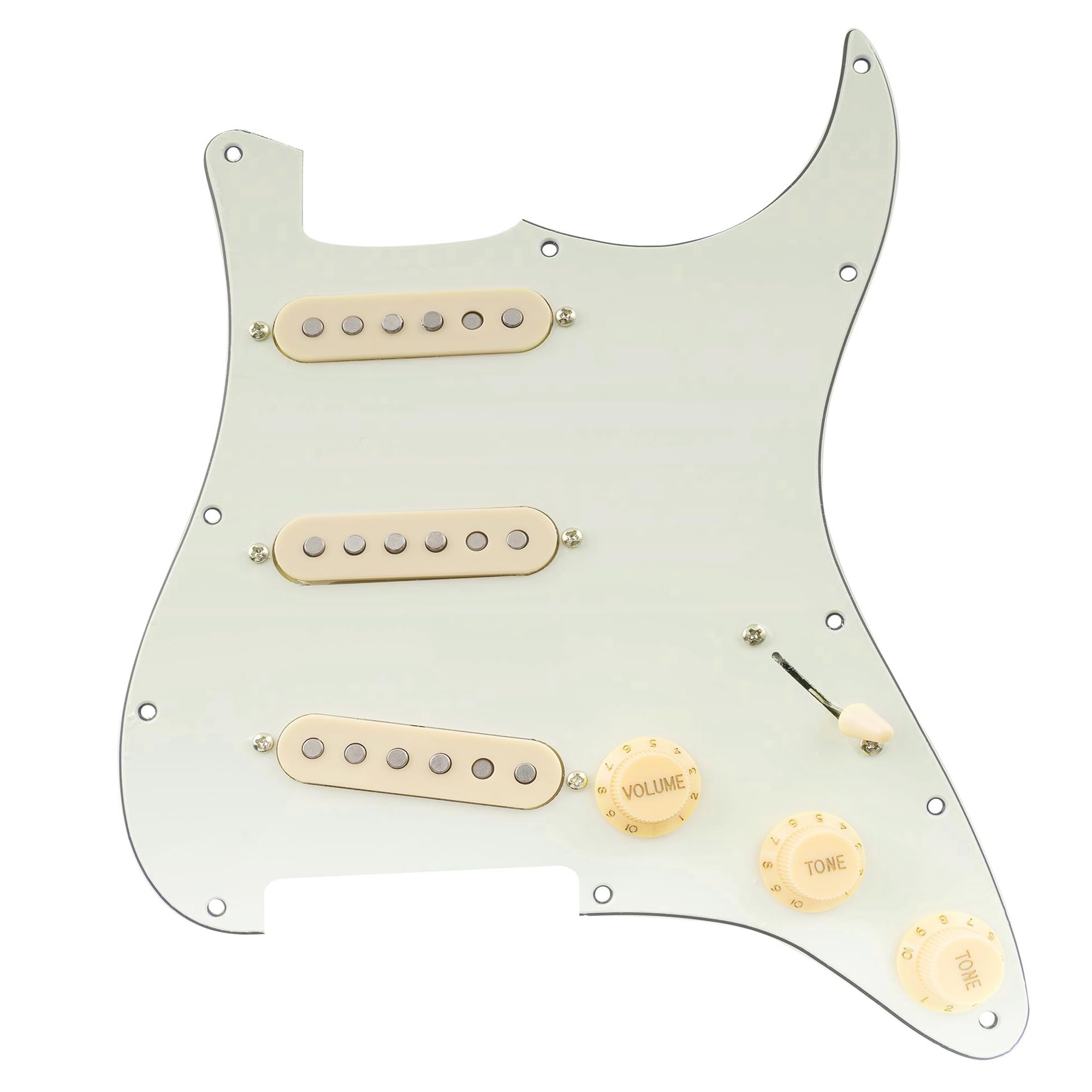 Musiclily Pro SE Pre-wired Standard SSS Pickguard with Staggered Alnico 5 Magnet Single Coil Pickups for ST Style Electric Guitar, 3ply Aged White