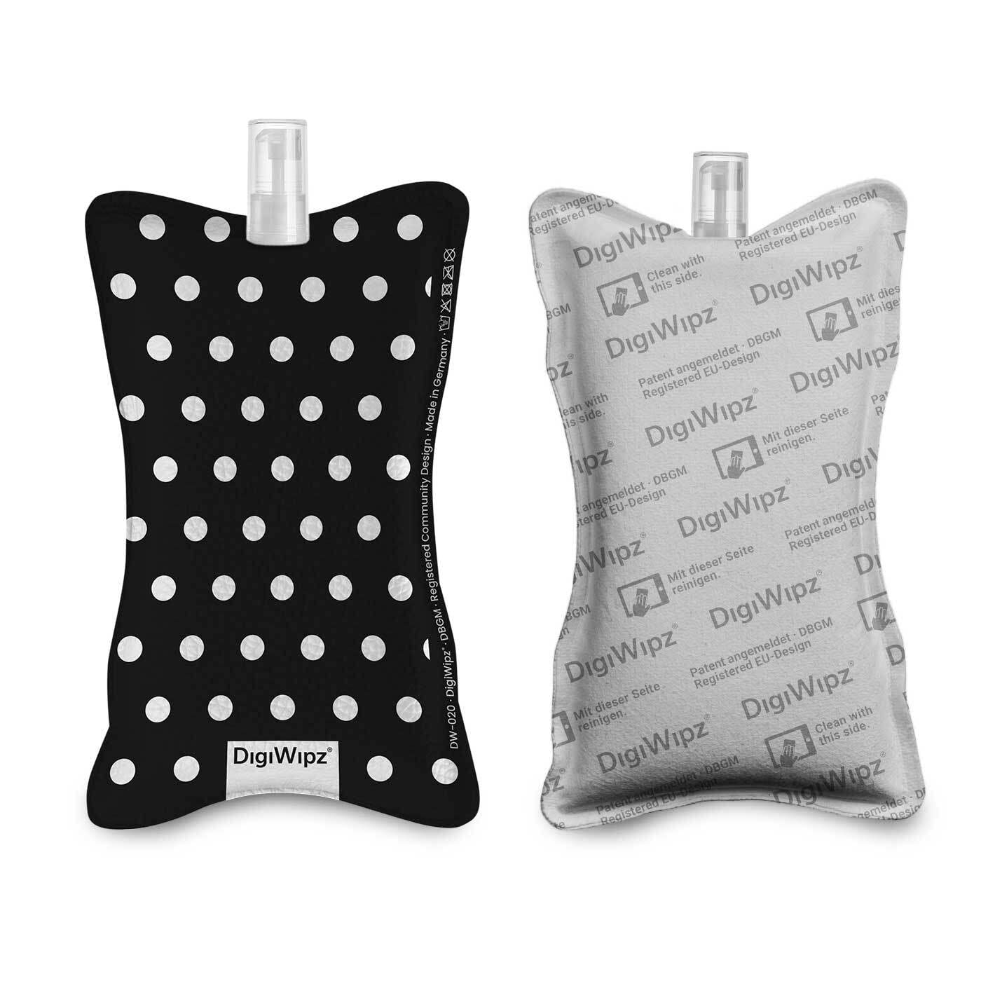 DigiWipz® The ingenious 2-in-1 display cleaner (polka dots black) - screen cleaner for displays and touchscreens - screen cleaner microfibre sponge with integrated sprayer
