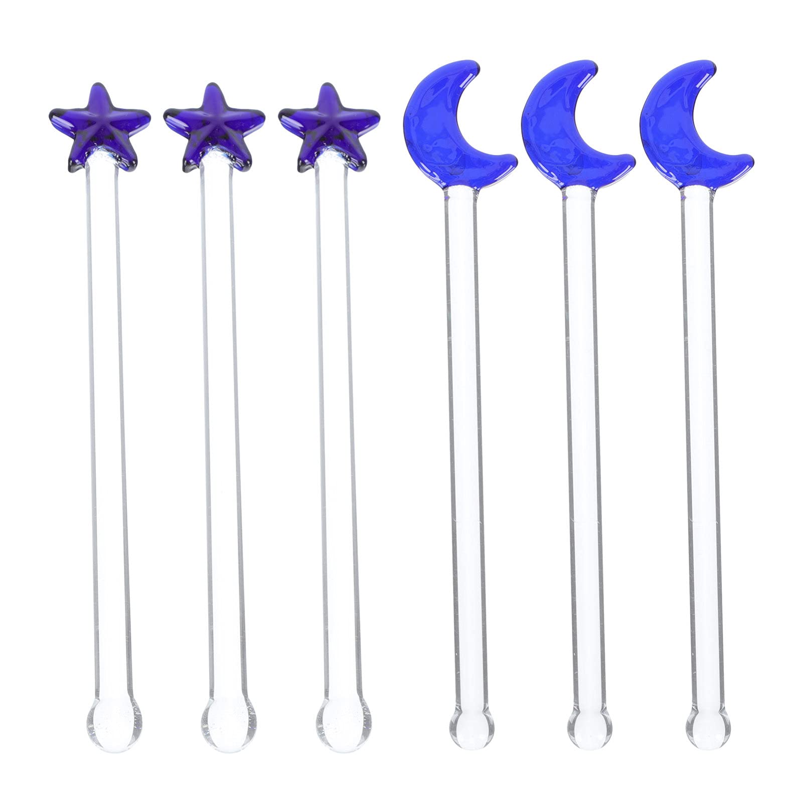 Tomaibaby Glass Cocktail Stirrers Set with Blue Moon and Star Design Creative Glass Swizzle Sticks for Drinks Mixing Ideal for Home Bar and Restaurant Use 6 Pieces
