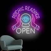 Psychic Readings Open Neon Sign, Palm Reader Wall Light, Home Wall Decor, Yoga Led Sign, Exercise Room Wall Decor, Pilates Studio Art Meditation Room Wall Art Psychic Chakras Healing Exercise