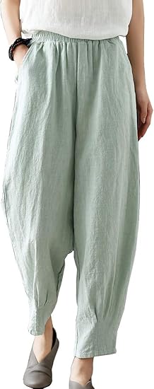 Amazon Dreambuilder ドリームビルダー レディース 綿麻パンツ ワイドパンツ 部屋着 長ズボン コーディネートシンプル ロング 無地 自由自在 ゆったり ポケット付き 大きいサイズ グリーン ロングパンツ 通販