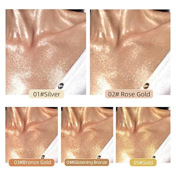 MAEPEOR BODY LUMINIZER 5 COLORS SMOOTH SUBTLE SHIMMER ILLUMINATOR MOISTURIZING LONG LASTING SUMMER GLOW FOR FACE AND BODY (40ML, 01 SILVER)