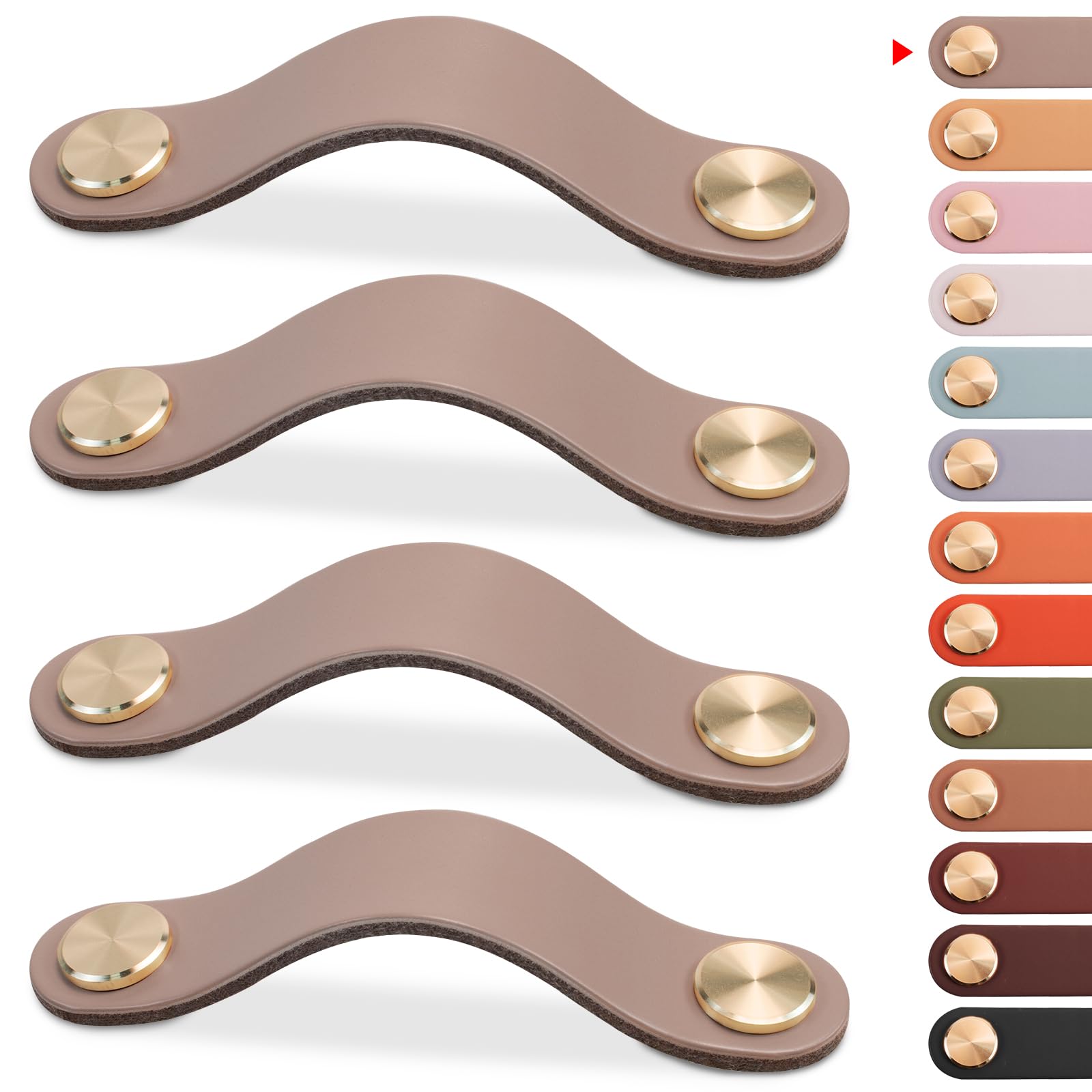 LEREATI 4pcs Leather Drawer Handles Drawer Knobs Kitchen Cupboard Handles Faux Leather Drawer Pulls, Door Knobs for Cupboards, Wardrobe, Dresser, Closet (Flesh, 128mm Hole Center)