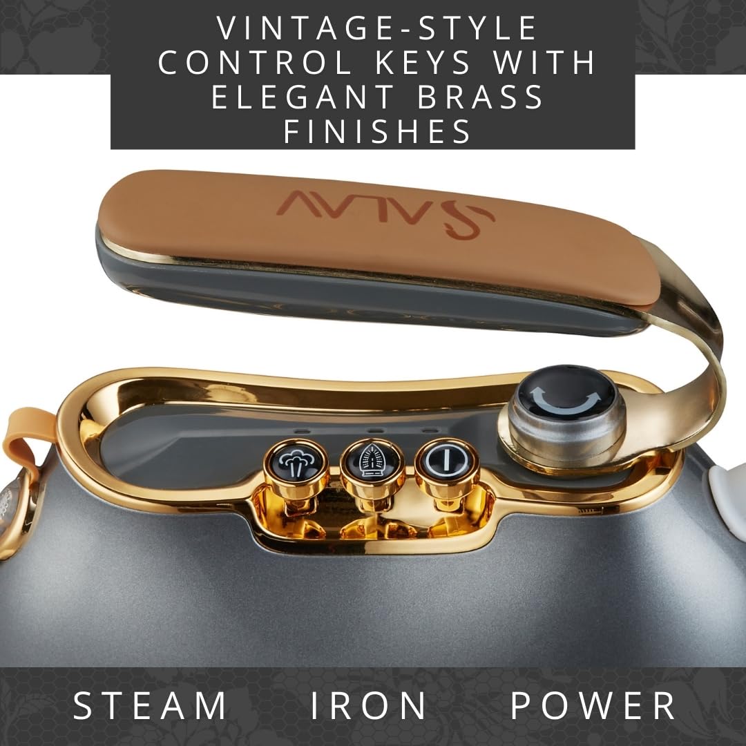 SALAV® Retro Edition Duopress Handheld Garment Steamer and Iron, Ceramic Plate, 1000 watts of Steam, Removes Wrinkles on Clothes, Vintage Style No Drip Steam, Titanium