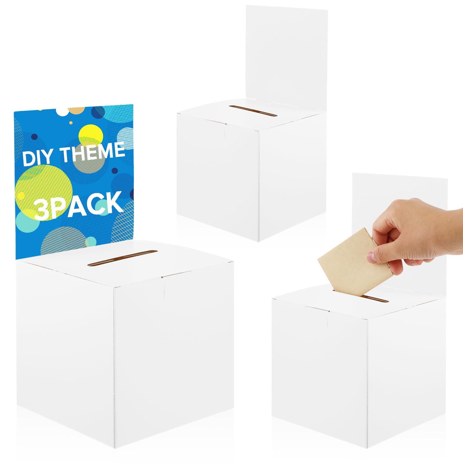 ASTER Cardboard Ballot Boxes 3 Pack - Suggestion, Raffle, Ticket & Charity Boxes with Slot - Ideal for Donation, Fundraising, Vote & Wedding