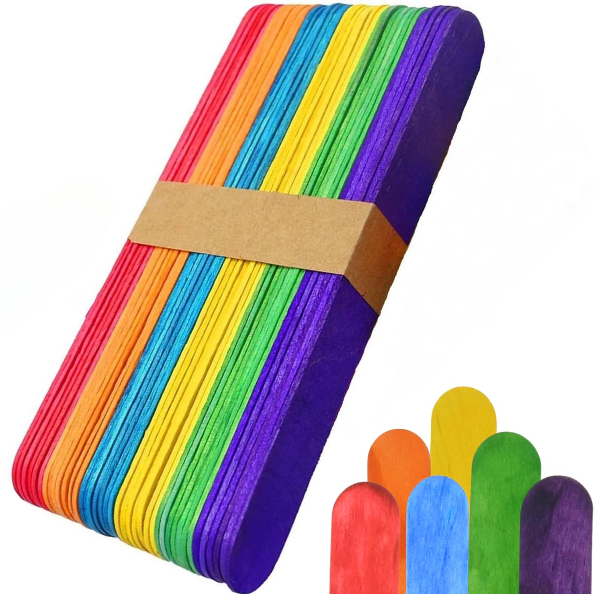Jumbo Lolly Sticks for Craft – 50 Large Coloured Lollipop Sticks for Crafts, Wooden, 150mm