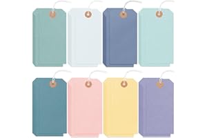 NITELEMN 120PCS Blank Shipping Tag, 4 3/4 x 2 3/8 inches Manila Label Tags with String Attached Reinforced Hole Writable Large Marking Hang Tags with Wire (Morandi)