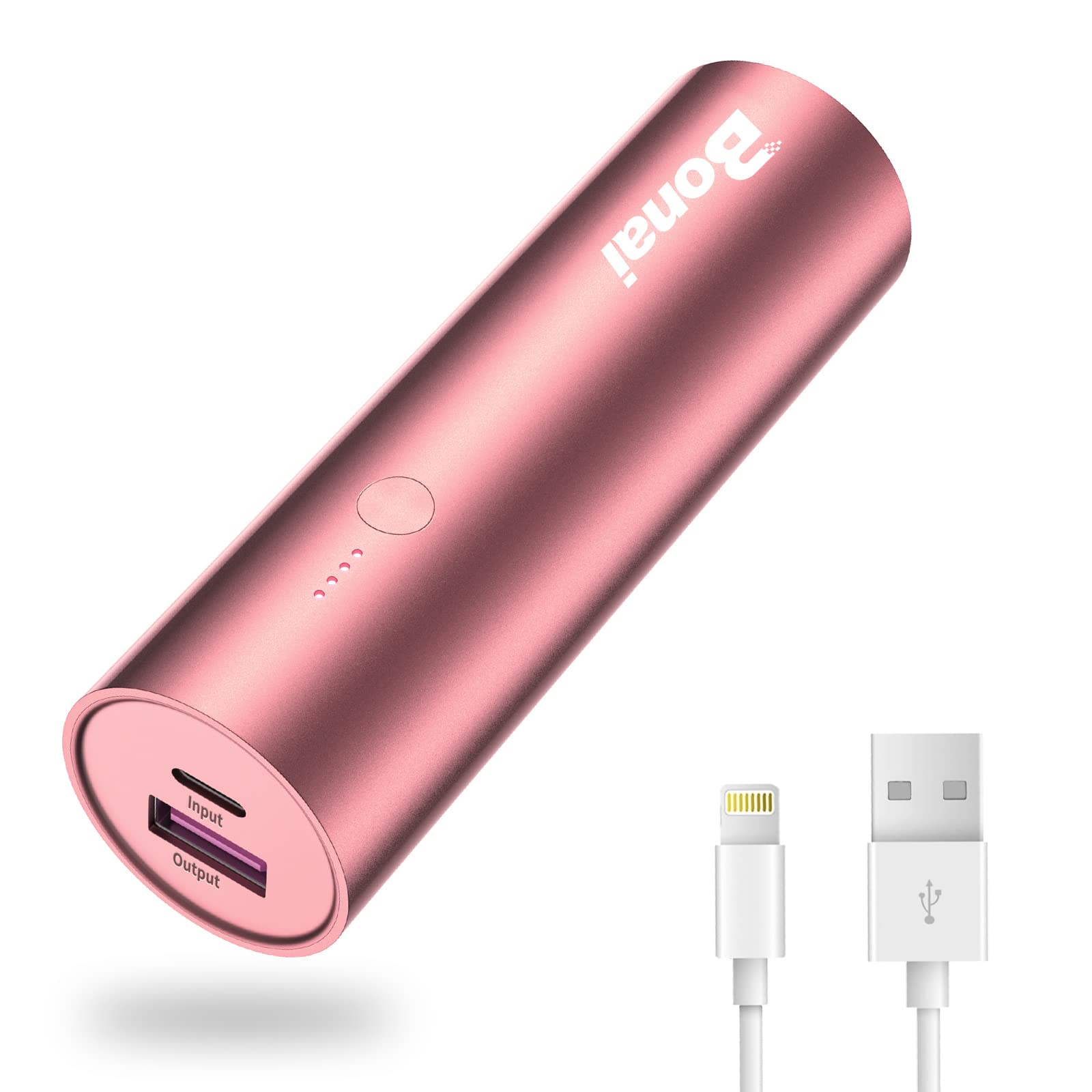 Portable Charger For iPhone With Charging Cable 5000mAh, BONAI Portable Phone Charger Power Bank For iPhone 11 12 13 Max/Pro/XR/X/8/7/6/Plus(Rose Gold)