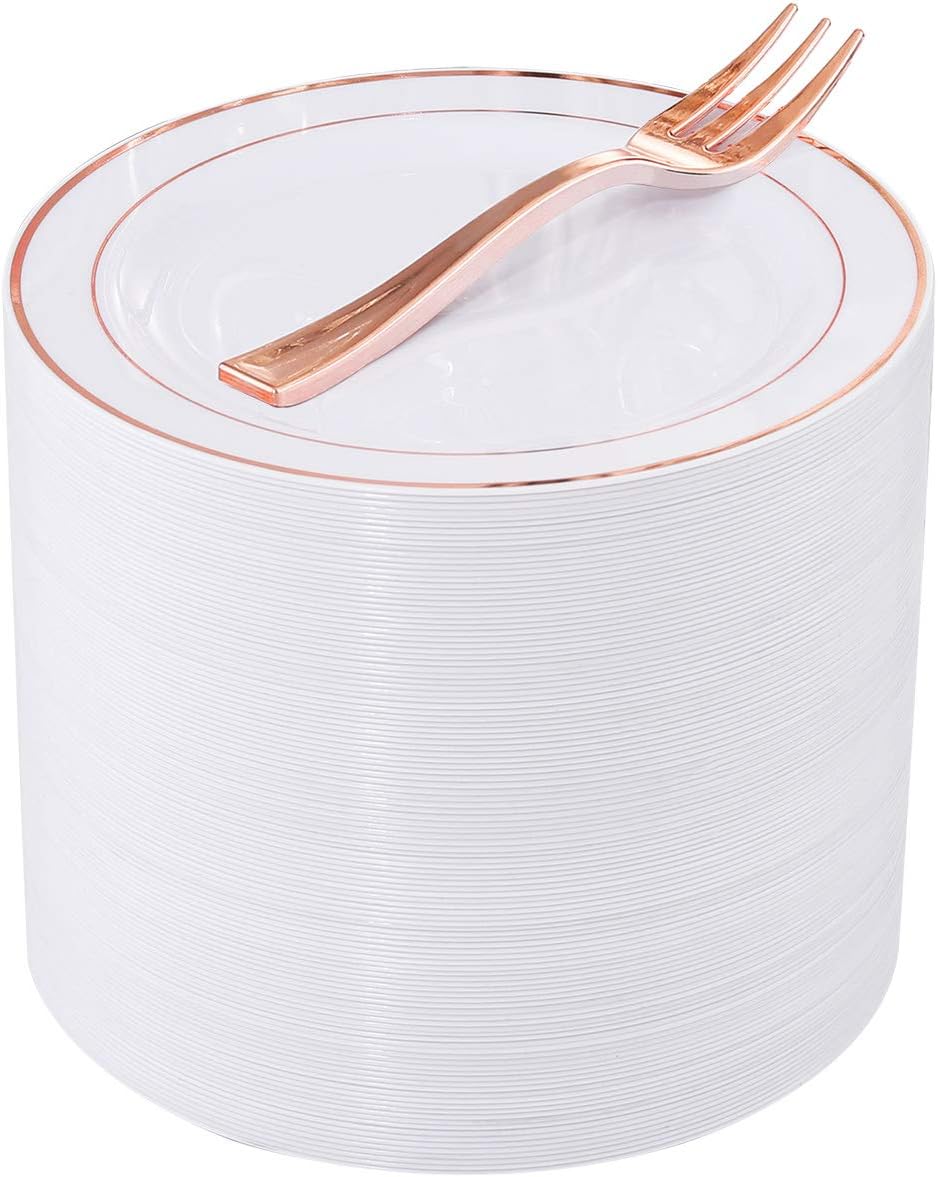 240 Pieces Rose Gold Plastic Dessert Plates with Disposable