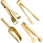 Sieral 4 Pcs Gold Ice Tongs and Scoop for Ice Bucket Kit Steel with Buffet | Stainless Tong Shovel Scoop, for Cocktail Bar Wh