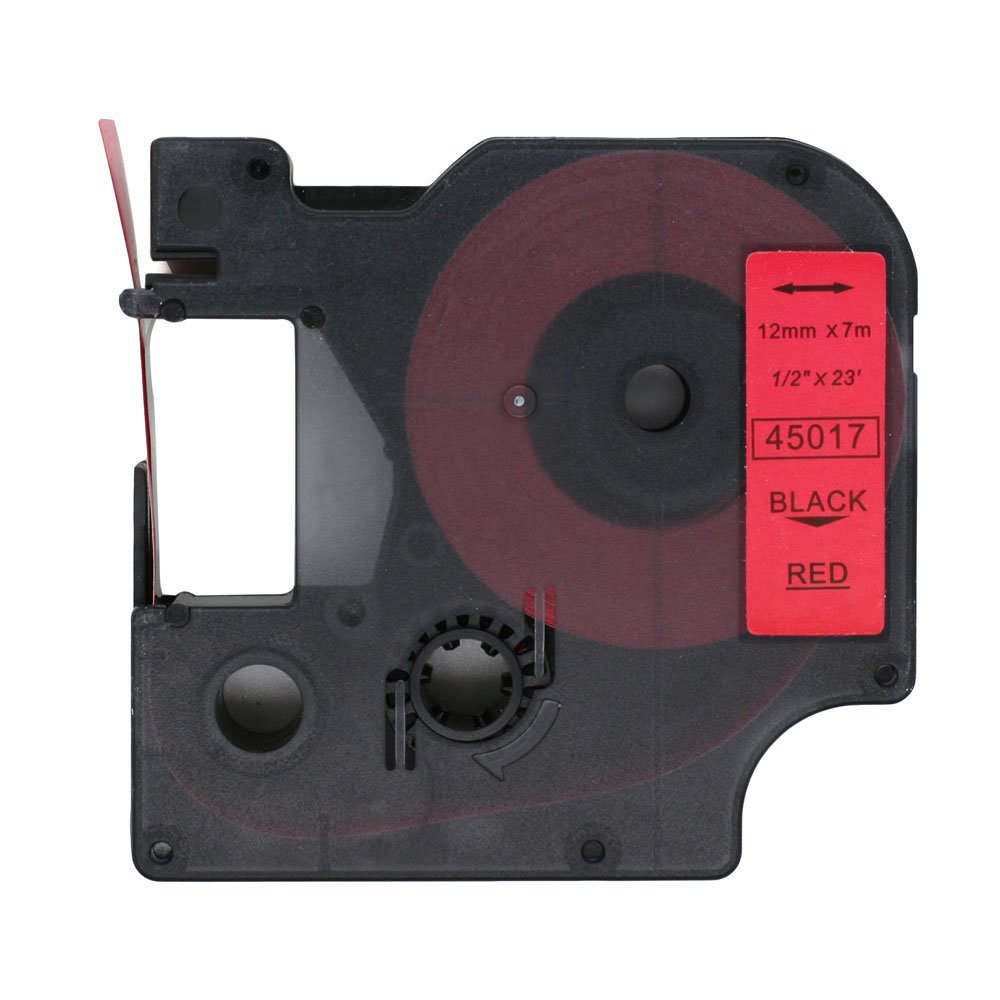 BROVACS 1 Pack Black on Red Label Tape Compatible for DYMO D1 45017 12mm 1/2" OPA2217