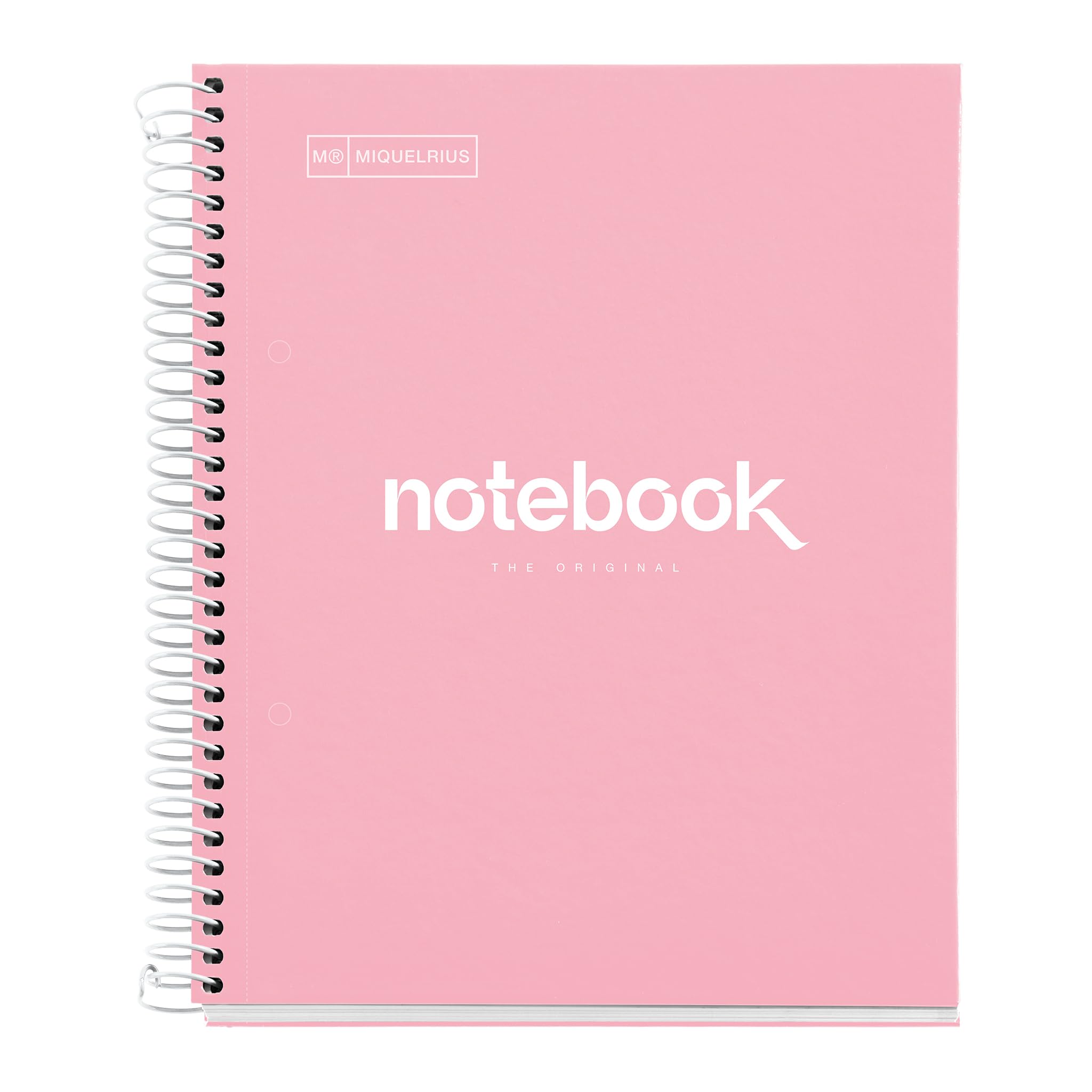 Miquelrius - A5 Notebook Emotions, 80 Sheets 90 g/m², Horizontal Ruled 7 mm, 1 Colour Strip, Micro-Perforated Spiral, Lined Notebook, Extra Rigid Cover, 2 Drills, Pink