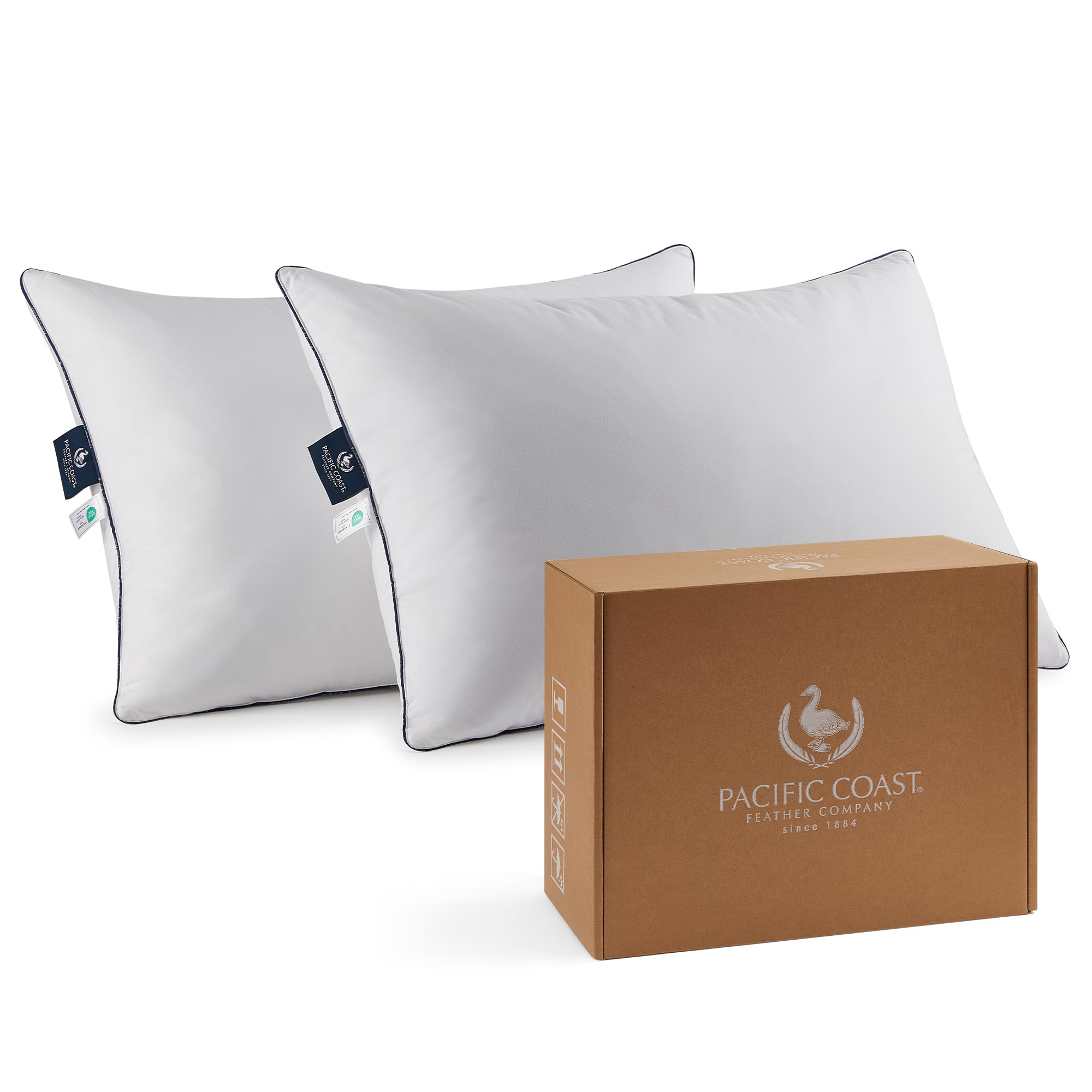 Photo 1 of Pacific Coast Bed Pillow, Luxury Hotel Goose Feather and Down Firm Pillow for Sleeping with 100% Cotton Shell, Soft and Supportive