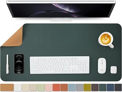 HOMIEAZICOZI Cork Desk Mat Dual-Sided 90x43 Dark Green PU Leather