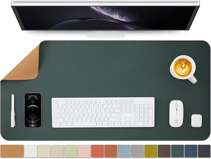 HOMIEAZICOZI Cork Desk Mat Dual-Sided 90x43 Dark Green PU Leather