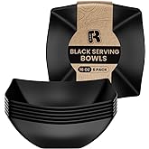 R-kay 6 Pack Black Square Plastic Serving Bowls - Black Plastic bowls 16 Oz - Disposable Serving Bowls - Premium Bowls Disposable Heavy Duty For Weddings Catering And Birthday parties