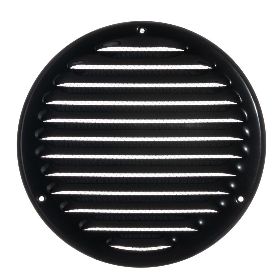 LIRAST 160mm Vent Cover Black - 6 inch Wall Vent Cover with Insect Mesh - Round Ceiling Soffit Vents - External Vent Cover - Metal Ventilation Grilles - Air Vent Covers for Walls